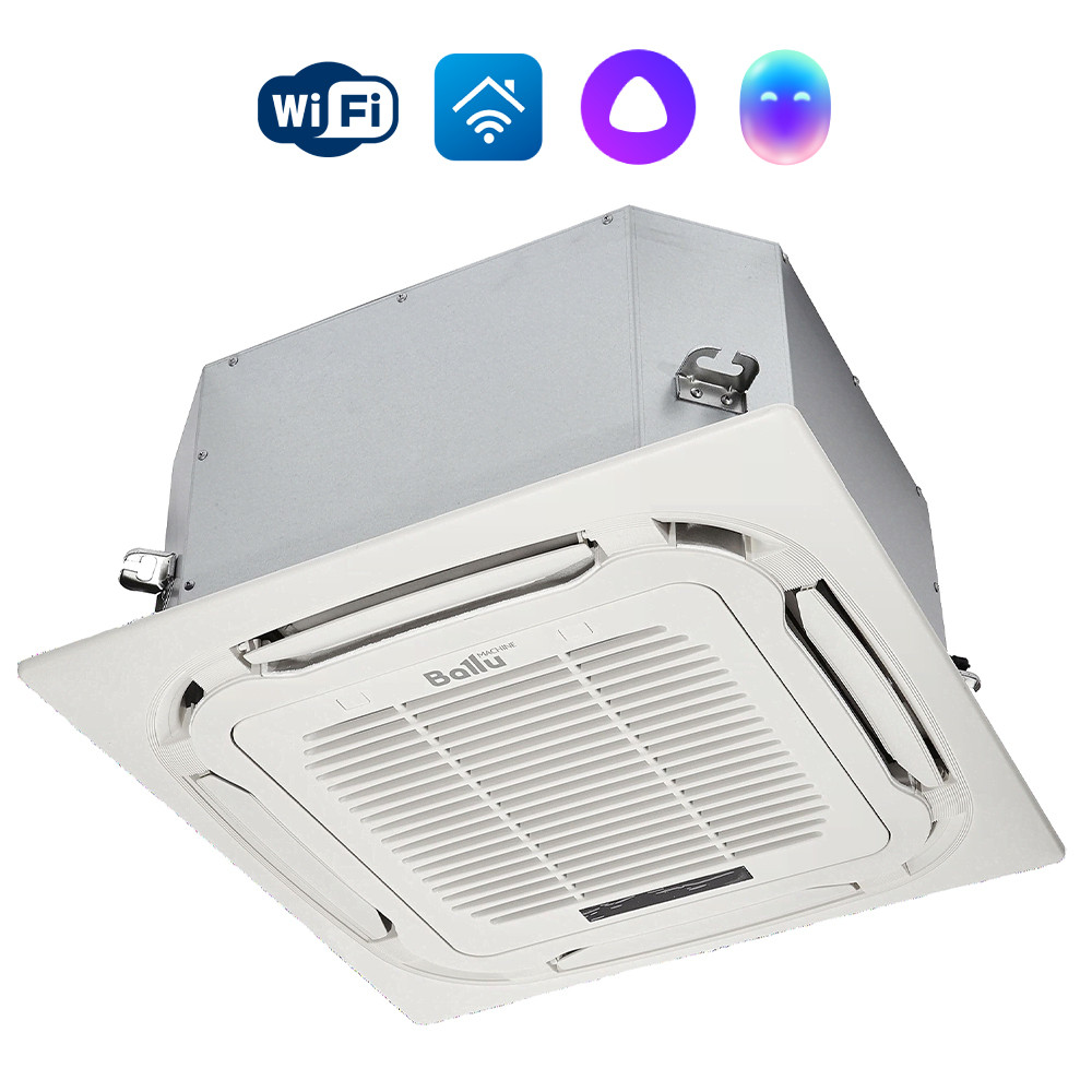 Комплект Ballu Machine BLC_C-18HN1_21Y (compact) полупромышленной сплит-системы, кассетного типа - внешний вид, блок, пульт